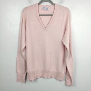 Vintage Ballantyne Cashmere‎ Sweater Mens 44" Large Pink V-Neck Made in Scotland